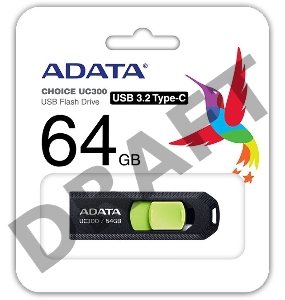 Флеш Диск A-Data 64Gb Type-C UC300 ACHO-UC300-64G-RBK/GN USB3.2 черный/зеленый