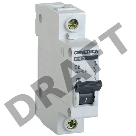 Выключатель автоматический модульный 1п С ВА47-29 6А 4.5кА GENERICA ИЭК MVA25-1-006-C