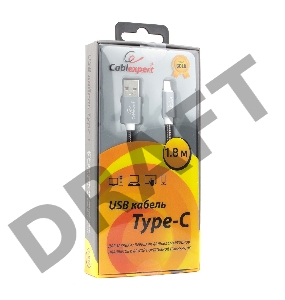 Кабель USB 2.0 Cablexpert CC-G-USBC02Gy-1.8M, AM/Type-C, серия Gold, длина 1.8м, титан, блистер