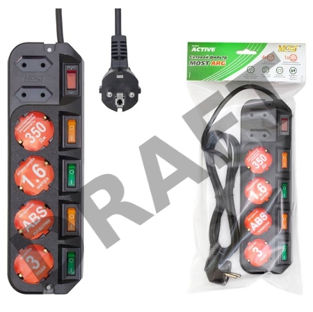 Сетевой фильтр Most ARG 1.6м (6 розеток) черный (пакет ПЭ)