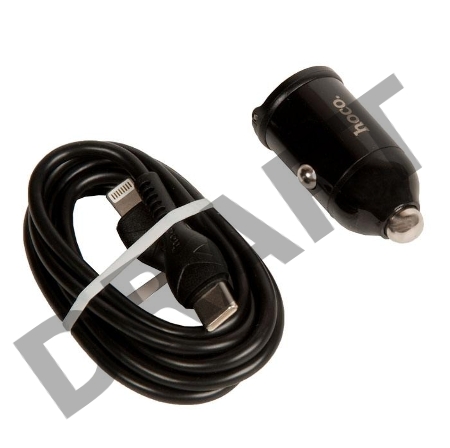 Автомобильная зарядка (от прикуривателя) HOCO NZ2 Link, кабель Lightning, QC3.0, один порт USB, один порт Type-C, 30W черный