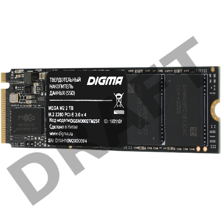 Накопитель SSD Digma PCI-E 3.0 x4 2Tb DGSM3002TM23T Mega M2 M.2 2280