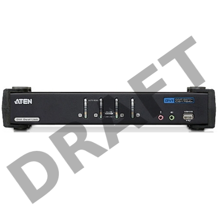 Переключатель KVM ATEN CS1784A-AT-G KVM+Audio+USB 2.0, 1 user USB+DVI => 4 cpu USB+DVI, со шнурами USB 4х1.8м., 2560x1600 60Hz DVI-D Dual Link/2048x