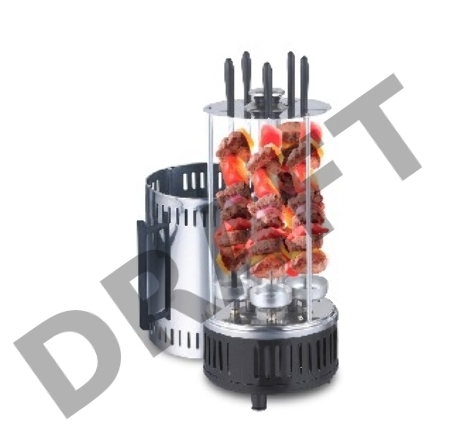 Электрошашлычница Centek CT-1460 1000Вт, Керам нагр, Рецепты, 5 шамп (310мм), вращ 12раз/мин+ колба!