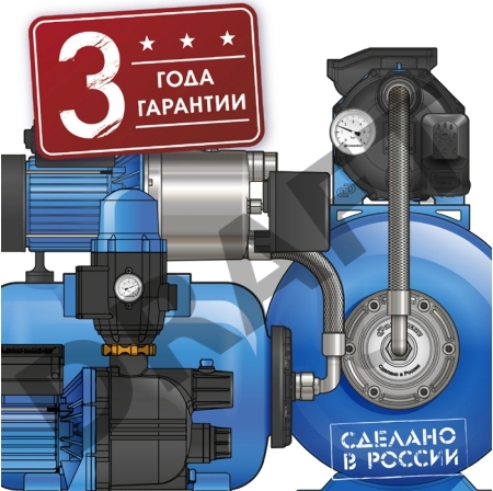 Насосная станция ДЖАМБО 60/35П-24  600Вт глубина до 9м высота до 30м 3600л/ч 24л для чистой воды