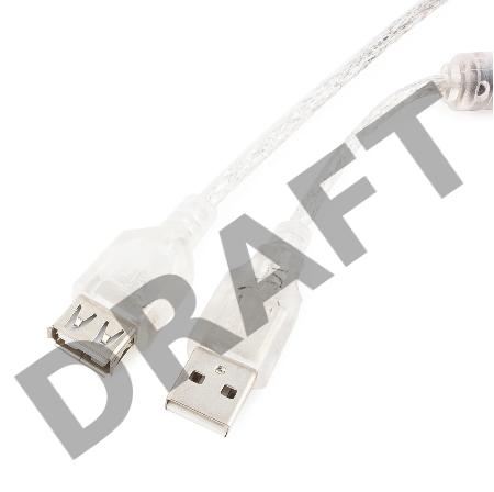 Кабель удлинитель USB2.0 Pro Cablexpert CCF-USB2-AMAF-TR-2M, AM/AF, 2м, экран, 2феррит.кольца, прозрачный, пакет