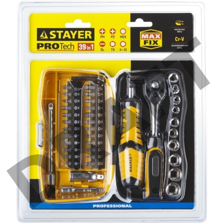 Биты и торцовые головки с трещоткой и воротком 39шт STAYER PROFI 25135-H39