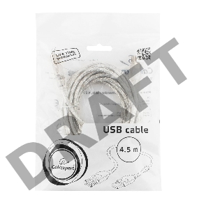 Кабель удлинитель USB2.0 Pro Cablexpert CCF-USB2-AMAF-TR-15, AM/AF, 4,5м, экран, 2феррит.кольца, прозрачный, пакет