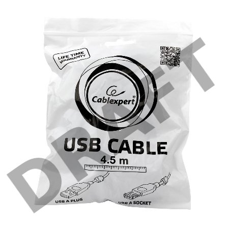 Кабель Gembird/Cablexpert CCF2-USB2-AMAF-15 USB 2.0  , AM/AF, 4.5м, экран, 2феррит.кольца, черный, пакет