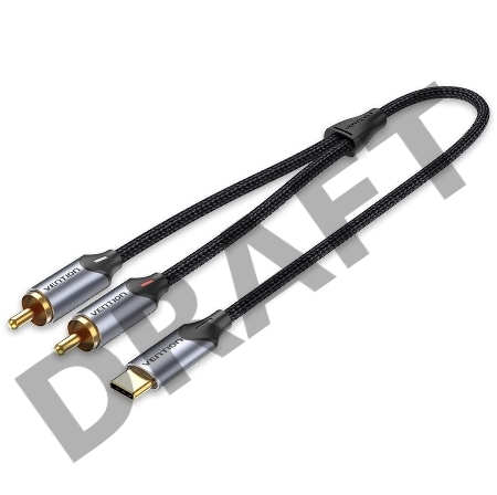 Переходник-разветвитель Vention гибкий USB-C M/2RCA M - 1.5м