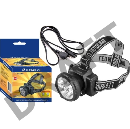Фонарь налобный аккумуляторный LED 5363 (220В 9LED 2 режима; черн.) Ultraflash 11257