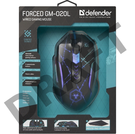 Мышь Defender Forced GM-020L [52020] {Проводная игровая мышь, оптика,6кнопок,800-3200dpi}
