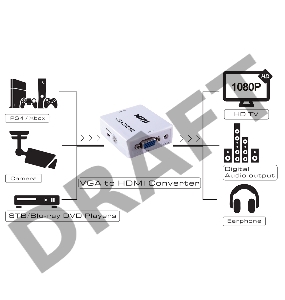 Мультимедиа  конвертер VGA  to HDMI Greenconnect серия Greenline GL-v122 Мультимедиа  конвертер VGA  to HDMI Greenconnect серия Greenline GL-v122
