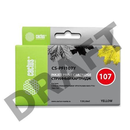 Картридж струйный Cactus CS-PFI107Y желтый (130мл) для Canon IP iPF670/iPF680/iPF685/iPF770/iPF780/iPF785/