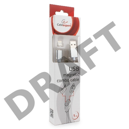 Кабель USB 2.0 Cablexpert CC-USB2-AMLM3-1M, AM/microBM 5P - iPhone lightning, магнитный комбо кабель, 1м, алюминиевые разъемы, коробка
