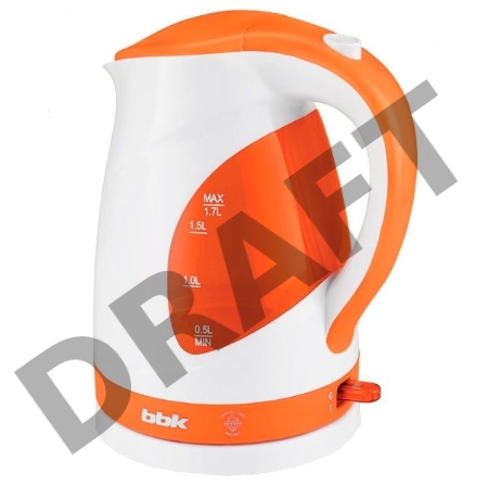 Чайник электрический BBK EK1700P 2200Вт, 1,7литра, пластик, дисковый нагр. элемент, LED подсветка,белый/оранжевый