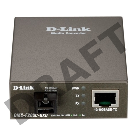 Сетевое оборудование D-Link DMC-F20SC-BXU/A1A WDM медиаконвертер с 1 портом 10/100Base-TX и 1 портом 100Base-FX с разъемом SC (ТХ: 1310 нм; RX: 1550 нм) для одномодового оптического кабеля (до 20 км)
