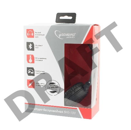 Гарнитура стерео беспров. Gembird BHS-100, чёрный, Bluetooth v.5.0