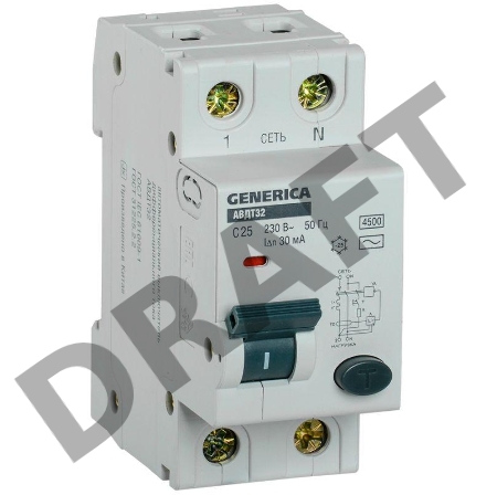 Выключатель автоматический диф. тока C25 30мА АВДТ 32 GENERICA ИЭК MAD25-5-025-C-30