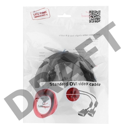 Кабель DVI-D single link Gembird/Cablexpert , 19M/19M, 1.8м, черный, экран, феррит.кольца, пакет (CC-DVI-BK-6)