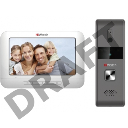 Комплект аналогового видеодомофона HiWatch DS-D100K  Антивандальная вызывная панель с камерой разрешением 720 х 576 и ИК-подсветкой до 2м + 7