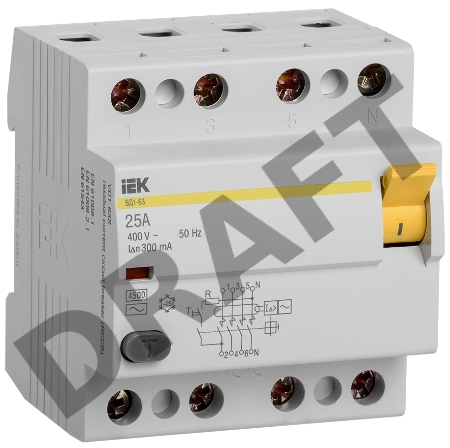 Выключатель дифференциального тока (УЗО) 4п 25А 300мА тип AC ВД1-63 ИЭК MDV10-4-025-300