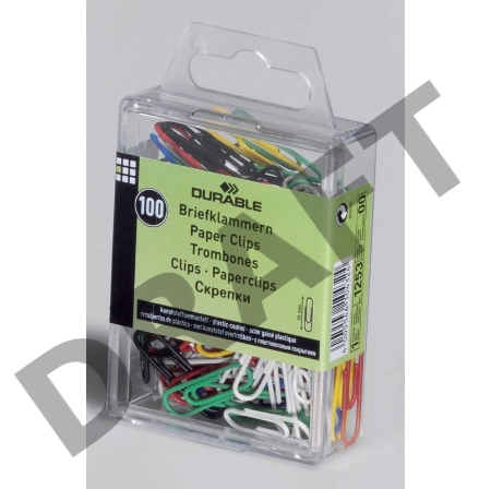 Скрепки Durable 1253-00 пластиковая оболочка 26мм ассорти (упак.:100шт)