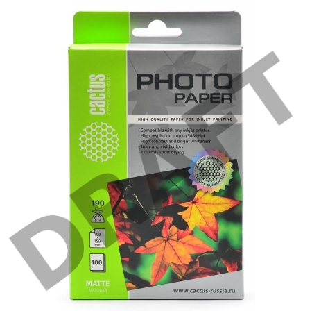 Фотобумага Cactus CS-MA6190100 матовая A6 190 г/м2 100 листов
