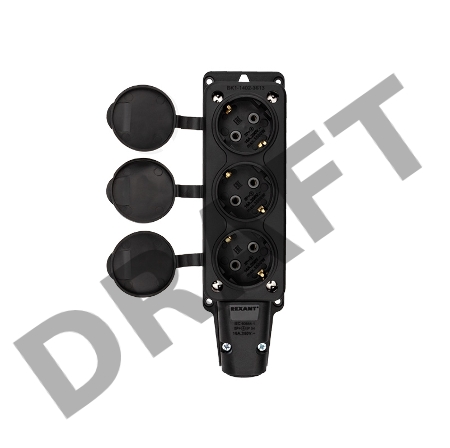 Розетка штепсельная трехместная влагозащищенная, с/з, 16 А, IP54 каучук REXANT