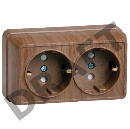 Розетка 2-м ОП Октава 16А РСш22-3-ОД защ. шторки с заземл. дуб ИЭК ERO24-K04-16-DC