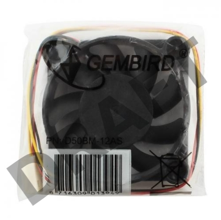Вентилятор Gembird D50BM-12AS-R, 50x50x10, подшипник, круглый, 3 pin, провод 25 см