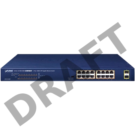 PLANET GSW-1820HP 16-Port 10/100/1000T 802.3at PoE + 2-Port 1000X SFP Ethernet Switch (240W PoE Budget, Standard/VLAN/Extend mode)