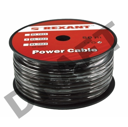 Кабель питания силовой REXANT 1х10 мм², черный, ø7,5 мм, бухта 50 м