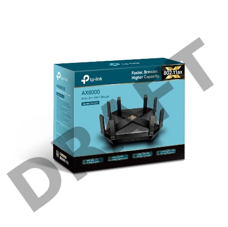 Беспроводный двухдиапазонный маршрутизатор TP-Link Archer AX6000, 5952Мбит/с (5 ГГц до 4804 Мбит/с + 2,4 ГГц: до 1148Мбит/с),  1x WAN 2,5 Гбит/с,  8x LAN 1000 Мбит/с, 1x  USB-A 3.0 + 1x  USB-C 3.0, 8 внешних антенн