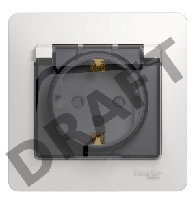 Розетка 1-м СП Glossa 16А с защ. крышкой защ. шторки с заземл. в сборе IP44 бел. SchE GSL000148