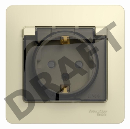 Розетка 1-м СП Glossa 16А с защ. крышкой защ. шторки с заземл. в сборе IP44 беж. SchE GSL000248