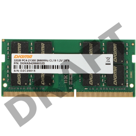 Память DDR4 32Gb 2666MHz Digma DGMAS42666032D RTL PC4-21300 CL19 SO-DIMM 260-pin 1.2В dual rank