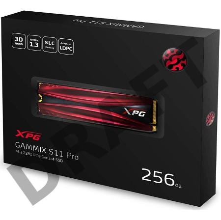 Накопитель SSD M.2 ADATA 256Gb XPG S11 Pro <AGAMMIXS11P-256GT-C> (PCI-E 3.0 x4, up to 3500/1200Mbs, 290000 IOPs, 3D TLC, NVMe 1.3, 22x80mm, радиатор)