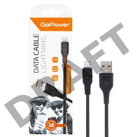 Кабель GoPower GP01L USB (m)-Lightning (m) 1.0м 2.4A ПВХ черный (1/800)