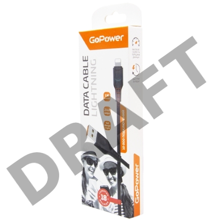Кабель GoPower GP01L USB (m)-Lightning (m) 1.0м 2.4A ПВХ черный (1/800)