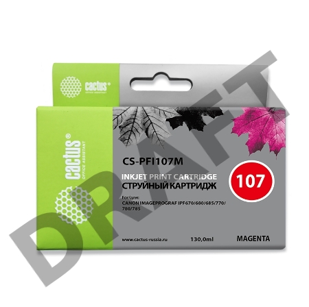 Картридж струйный Cactus CS-PFI107M пурпурный (130мл) для Canon IP iPF670/iPF680/iPF685/iPF770/iPF780/iPF785/