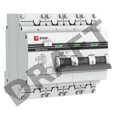 Выключатель авт. диф. тока 3п+N C 40А 30мА тип AC 4.5kA АД-32 PROxima EKF DA32-40-30-4P-pro