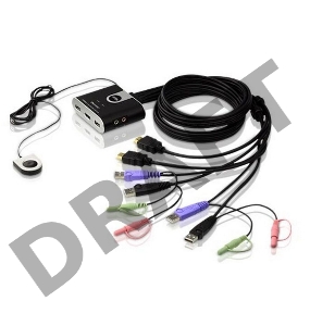 Переключатель KVM ATEN (CS692-AT) KVM+Audio,  1 user USB+HDMI =>  2 cpu USB+HDMI, со встр.шнурами USB+Audio 2x1.2м., 1920x1200, настол., исп.стандарт.