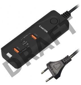 Зарядное устройство CANYON H-10, Wall charger. CNE-CHA10B Input: 100-240V~50/60Hz 1.0A Max Output1/Output2: DC USB-A QC3.0 5.0V/3.0A,9.0V/2.0A,12.0V/1.5A 18.0W(Max)USB-C PD 5.0V/3.0A,9.0V/2.22A,12.0V/1.67A 20.0W(Max)USB-A+C 5.0V/3.0A 15.0W(Max)Total Power