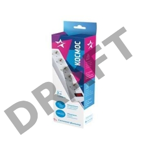 Удлинитель с сетевым фильтром 5х3м с заземл. 10А IP20 2.2кВт 3х0.75 индикатор сети бел. Космос FKsm3m-5g(W)