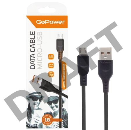 Кабель GoPower GP01M USB (m)-microUSB (m) 1.0м 2.4A ПВХ черный (1/800)