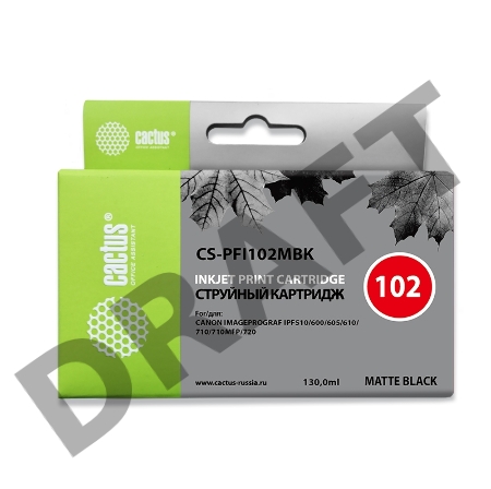 Картридж струйный Cactus CS-PFI102MBK черный матовый (130мл) для Canon iPF500/iPF600/iPF700/ MFP M40/iPF765/LP17/LP24