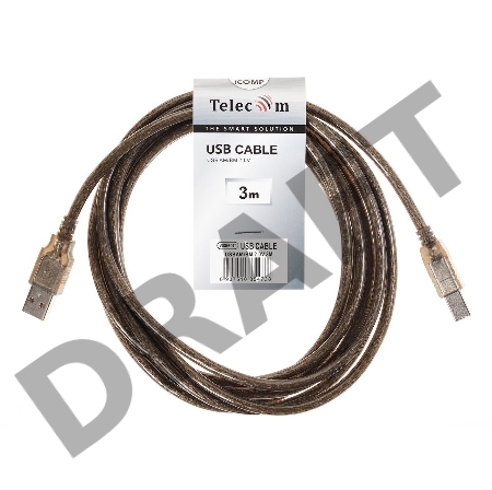 Кабель AM/BM USB2.0 3м Telecom прозрачная изоляция, VUS6900T-3MTP 