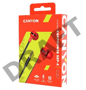 Гарнитура CANYON длина шнура  1.2m flat cable, Red,