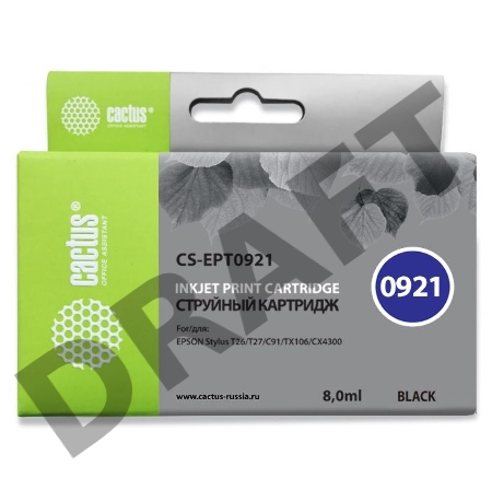 Картридж струйный Cactus CS-EPT0921 черный для Epson Stylus C91/ CX4300/ T26/ T27/ TX106 (8ml)